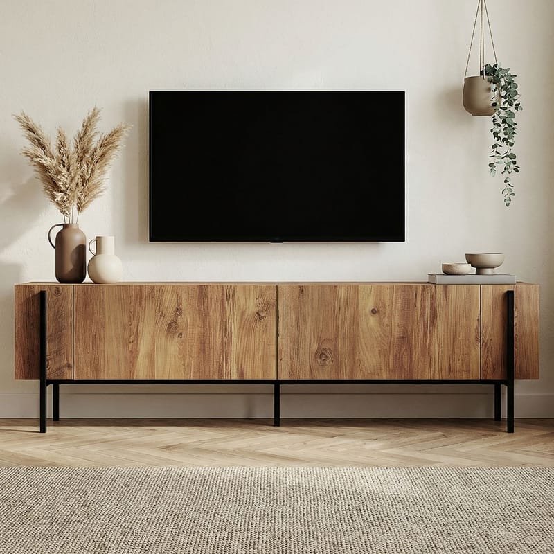 Nexus TV-benk 180 cm - Atlantic Pine og svart - Møbler - Mediamøbel & tv møbel - Mediestativ & veggfeste