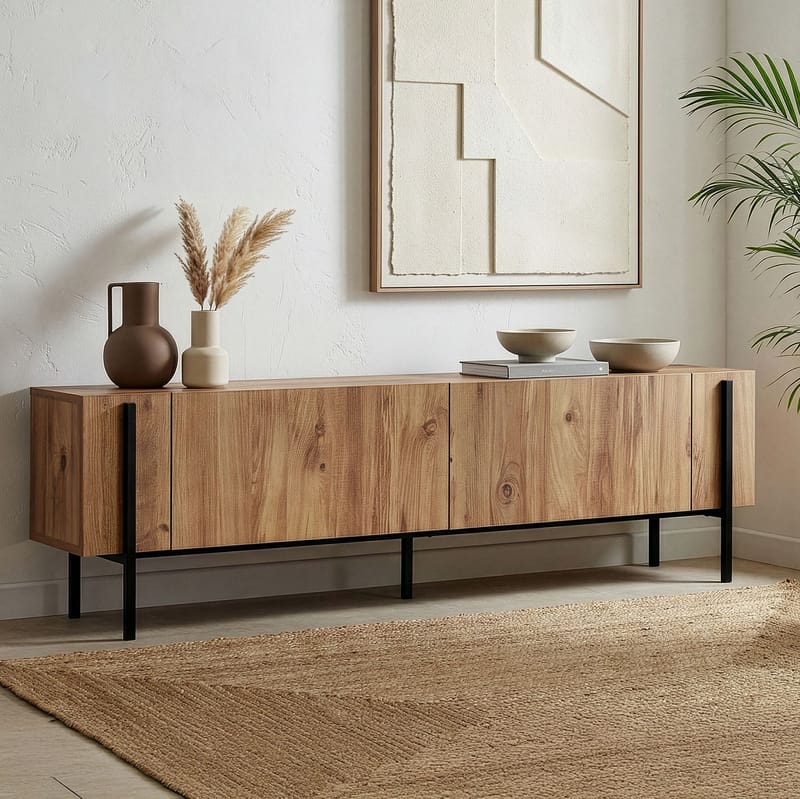 Nexus TV-benk 180 cm - Atlantic Pine og svart - Møbler - Mediamøbel & tv møbel - Mediestativ & veggfeste