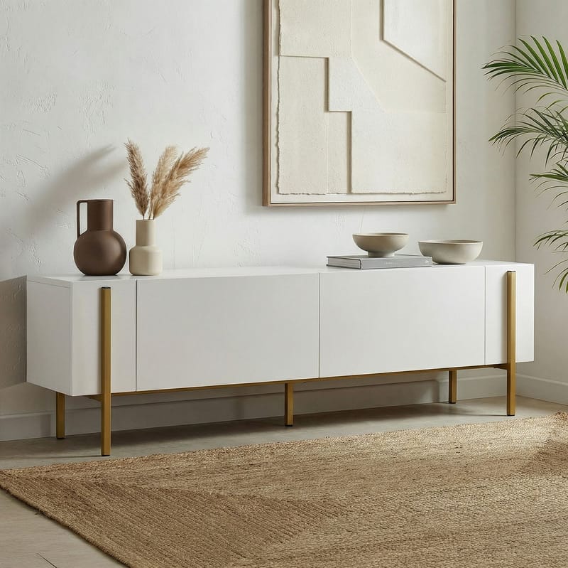 Nexus TV-benk 180 cm - Hvitt og gull - Møbler - Mediamøbel & tv møbel - Mediestativ & veggfeste