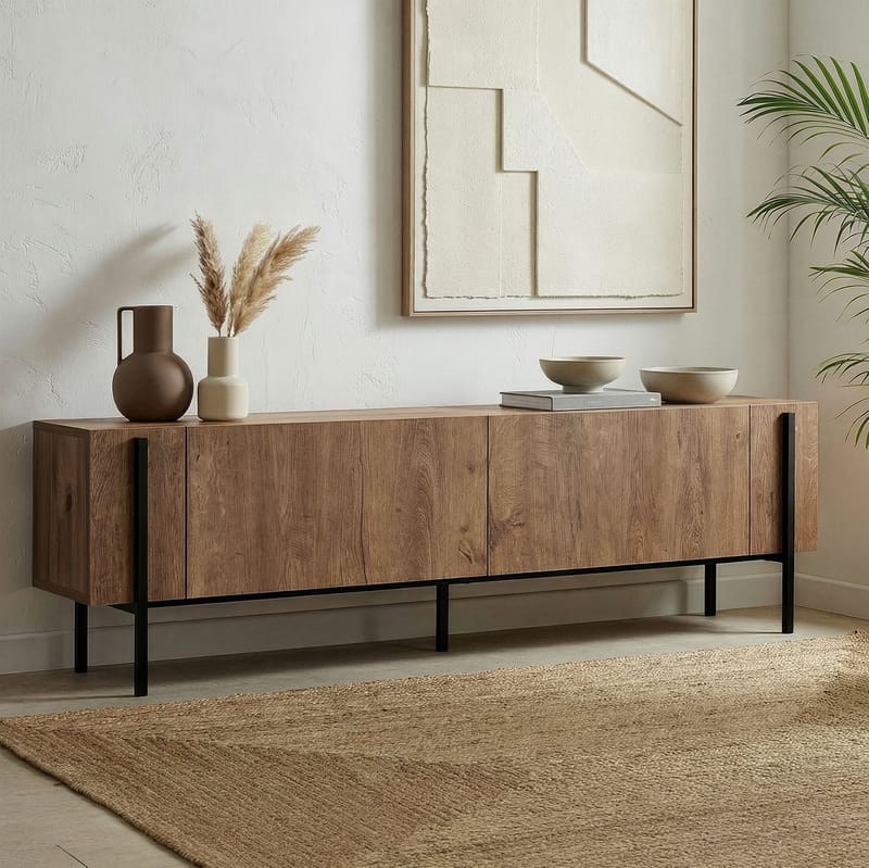 Nexus TV-benk 180 cm - Kafkas Oak og Black - Møbler - Mediamøbel & tv møbel - Mediestativ & veggfeste