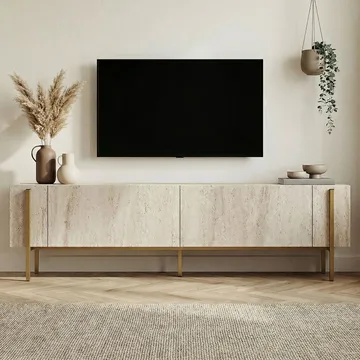 Nexus TV-benk 180 cm - Travertin og gull - Møbler - Mediamøbel & tv møbel - TV-benk & mediabenk