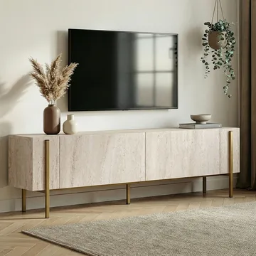 Nexus TV-benk 180 cm - Travertin og gull - Møbler - Mediamøbel & tv møbel - TV-benk & mediabenk
