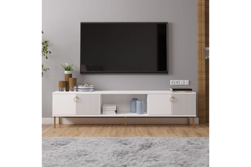 Neyra Frittstående TV-benk 180 cm med Oppbevaring i Malt Tre - Hvit - Møbler - Mediamøbel & tv møbel - TV-benk & mediabenk