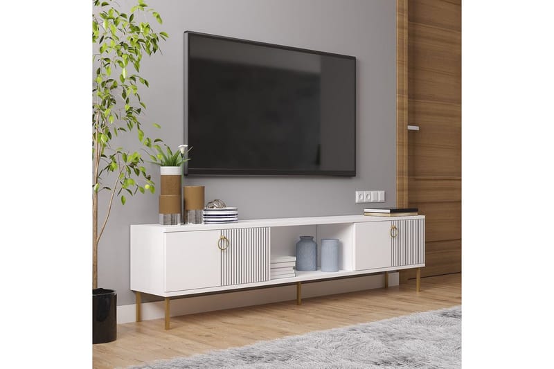 Neyra Frittstående TV-benk 180 cm med Oppbevaring i Malt Tre - Hvit - Møbler - Mediamøbel & tv møbel - TV-benk & mediabenk