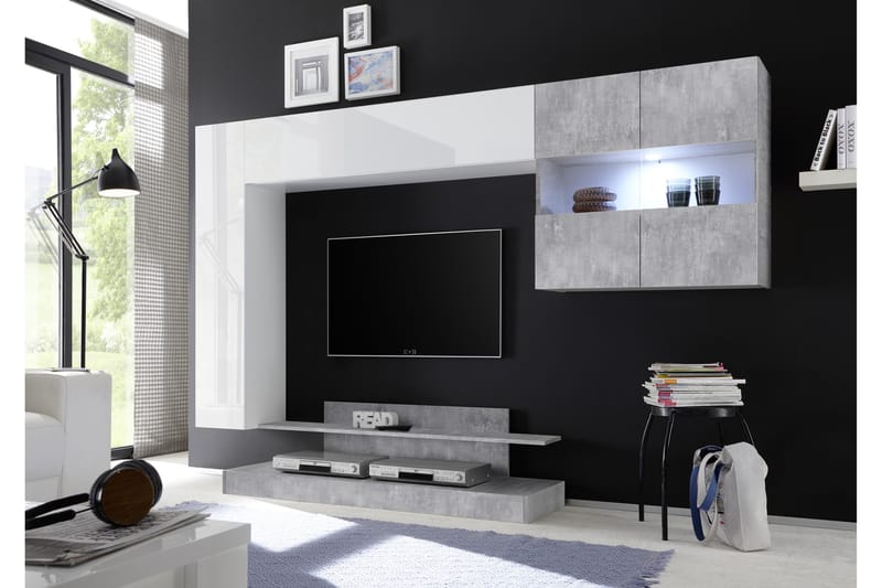 Nicery Mediamøbel 248 cm - Hvit/Grå - TV-møbelsett