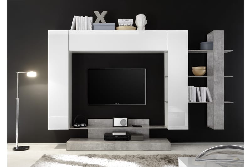 Nicery Mediamøbel 259 cm - Hvit/Grå - TV-møbelsett