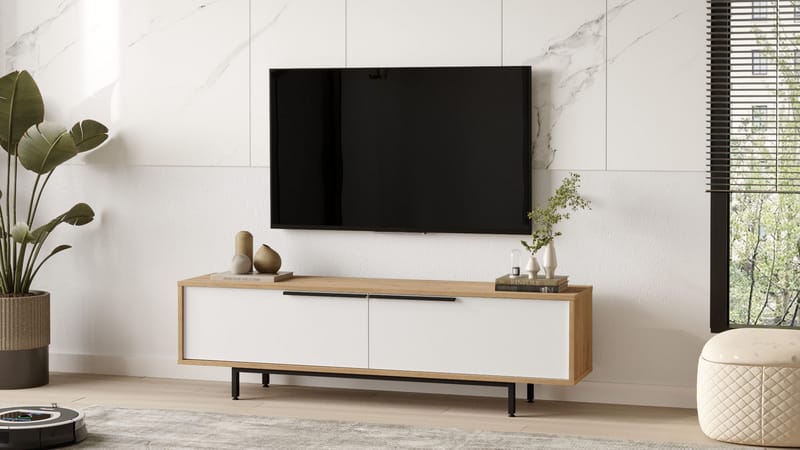 Nilena TV-benk 160x45,1x35,5 cm - eik, hvit - Møbler - Mediamøbel & tv møbel - TV-benk & mediabenk