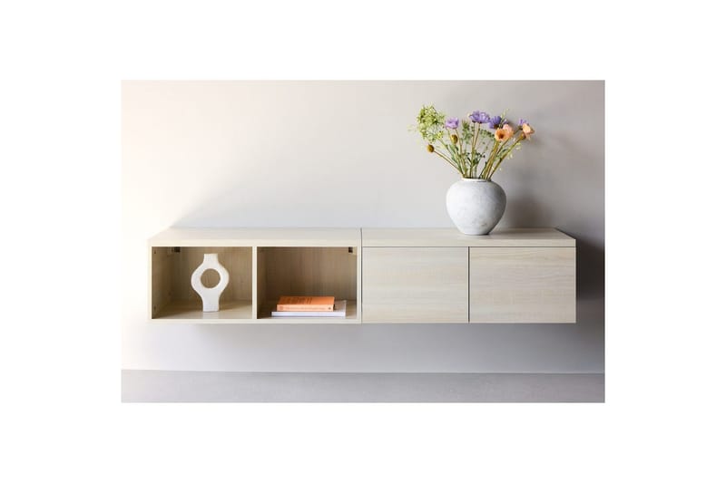 Nomi Vegghengt TV-benk 180 cm med Oppbevaring i Lyst Tre - Beige - Møbler - Mediamøbel & tv møbel - TV-benk & mediabenk