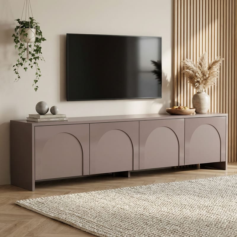 Nomira TV-benk 180 cm med Oppbevaring i Malt Tre - Taupe - Møbler - Mediamøbel & tv møbel - TV-benk & mediabenk