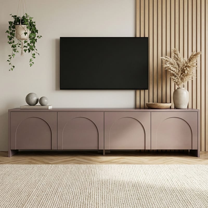 Nomira TV-benk 180 cm med Oppbevaring i Malt Tre - Taupe - Møbler - Mediamøbel & tv møbel - TV-benk & mediabenk