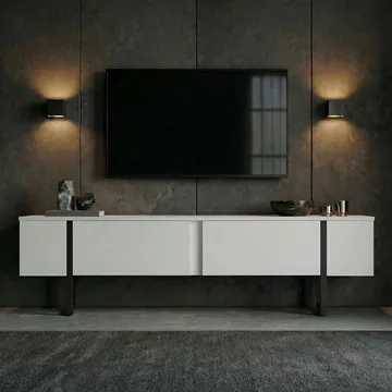 Nopira TV-benk 180 cm - Hvit og svart - Møbler - Mediamøbel & tv møbel - TV-benk & mediabenk