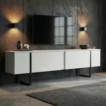 Nopira TV-benk 180 cm - Hvit og svart - Møbler - Mediamøbel & tv møbel - TV-benk & mediabenk