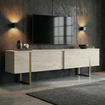 Nopira TV-benk 180 cm - Travertin/gull - Møbler - Mediamøbel & tv møbel - TV-benk & mediabenk