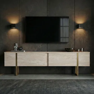 Nopira TV-benk 180 cm - Travertin/gull - Møbler - Mediamøbel & tv møbel - TV-benk & mediabenk
