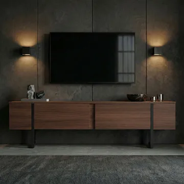 Nopira TV-benk 180 cm - Valnøtt og svart - Møbler - Mediamøbel & tv møbel - TV-benk & mediabenk
