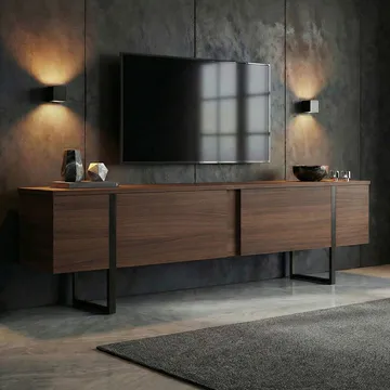 Nopira TV-benk 180 cm - Valnøtt og svart - Møbler - Mediamøbel & tv møbel - TV-benk & mediabenk