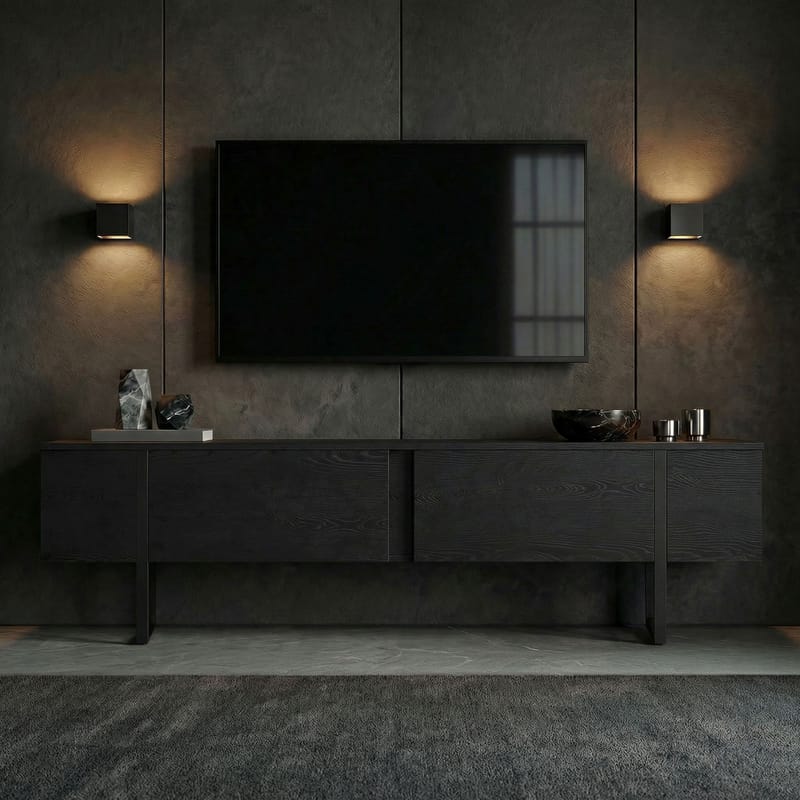 Nopira TV-benk 180 cm - Wood Black og Black - Møbler - Mediamøbel & tv møbel - Mediestativ & veggfeste