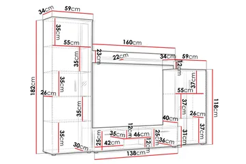 Olerum TV-møbelsett 256x40 cm - Hvit - Møbler - Mediamøbel & tv møbel - TV-møbelsett