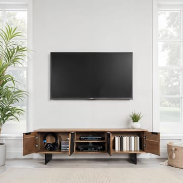 Olvian TV-benk 150 cm i massivt akasietre med fronter i steinlook og metall - Møbler - Mediamøbel & tv møbel - TV-benk & mediabenk
