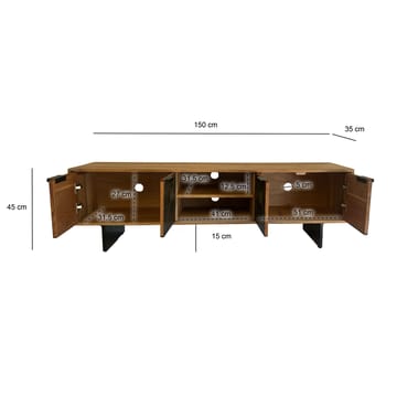 Olvian TV-benk 150 cm i massivt akasietre med fronter i steinlook og metall - Møbler - Mediamøbel & tv møbel - TV-benk & mediabenk