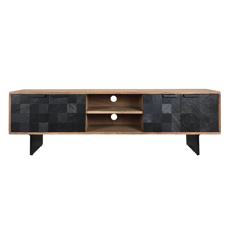 Olvian TV-benk 150 cm i massivt akasietre med fronter i steinlook og metall - Møbler - Mediamøbel & tv møbel - TV-benk & mediabenk