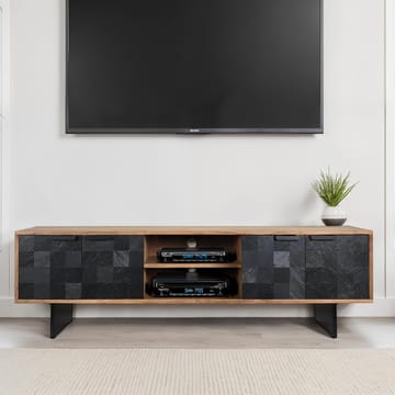 Olvian TV-benk 150 cm i massivt akasietre med fronter i steinlook og metall - Møbler - Mediamøbel & tv møbel - TV-benk & mediabenk