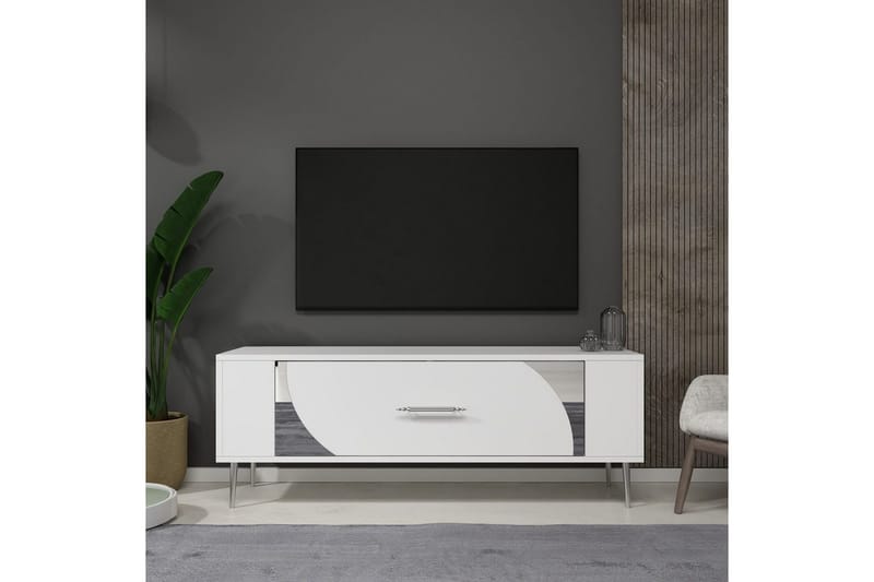 Olyra TV-benk 120 cm - Hvit/Sølv - Møbler - Mediamøbel & tv møbel - TV-benk & mediabenk