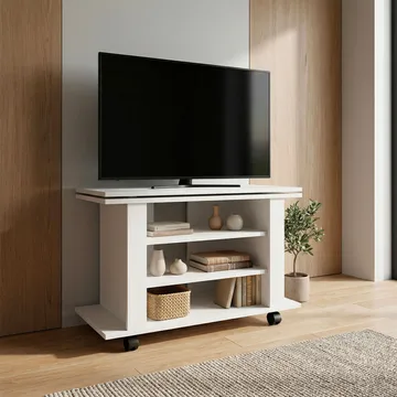 Olyricon TV-benk 78 cm med oppbevaring rullbar - Hvit og svart - Møbler - Mediamøbel & tv møbel - TV-benk & mediabenk