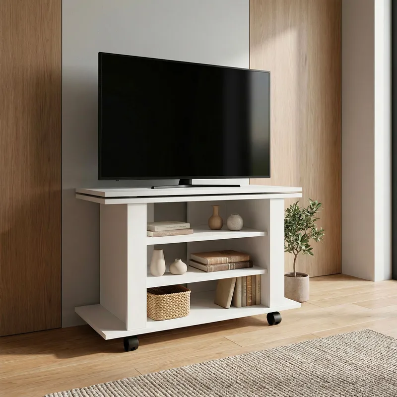 Olyricon TV-benk 78 cm med oppbevaring rullbar - Hvit og svart - Møbler - Mediamøbel & tv møbel - TV-benk & mediabenk