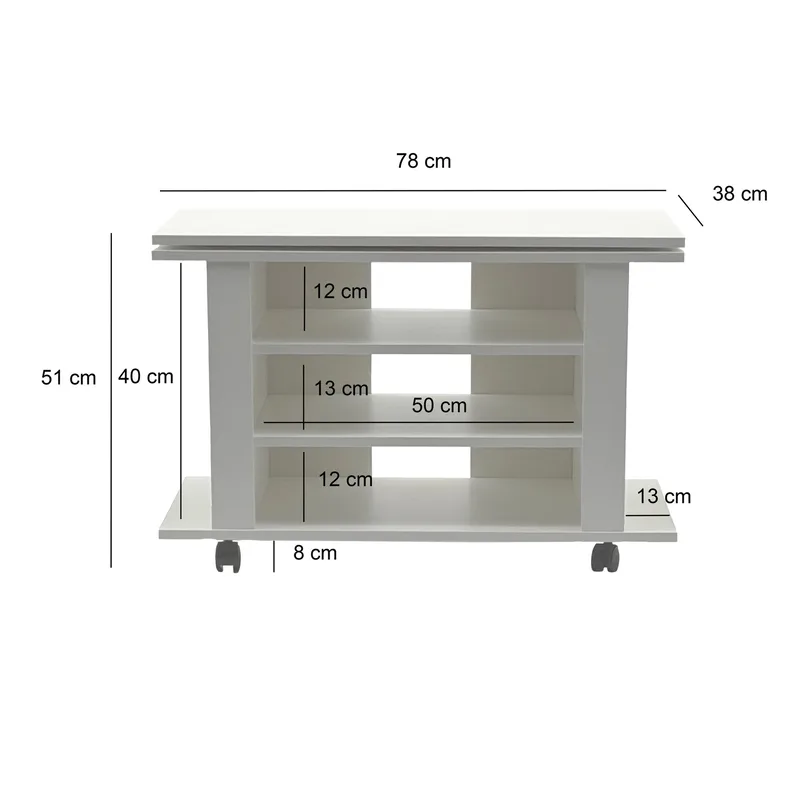 Olyricon TV-benk 78 cm med oppbevaring rullbar - Hvit og svart - Møbler - Mediamøbel & tv møbel - TV-benk & mediabenk