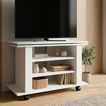 Olyricon TV-benk 78 cm med oppbevaring rullbar - Hvit og svart - Møbler - Mediamøbel & tv møbel - TV-benk & mediabenk