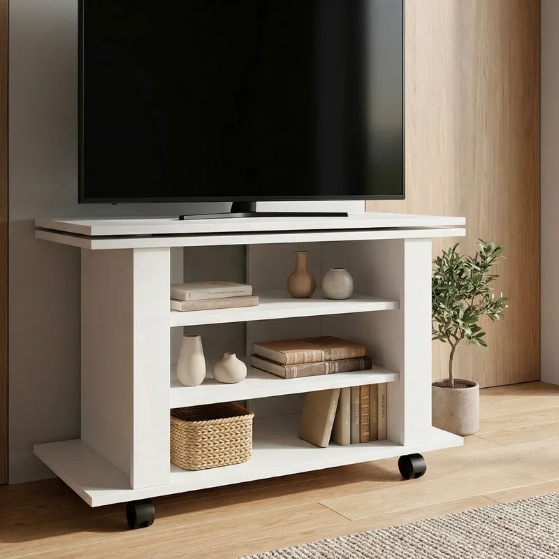 Olyricon TV-benk 78 cm med oppbevaring rullbar - Hvit og svart - Møbler - Mediamøbel & tv møbel - TV-benk & mediabenk