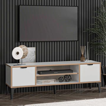 Olyros TV-benk 140 cm med Oppbevaring i Tre med Metallben - Hvit - Møbler - Mediamøbel & tv møbel - TV-benk & mediabenk