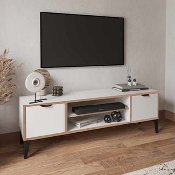 Olyros TV-benk 140 cm med Oppbevaring i Tre med Metallben - Hvit - Møbler - Mediamøbel & tv møbel - TV-benk & mediabenk