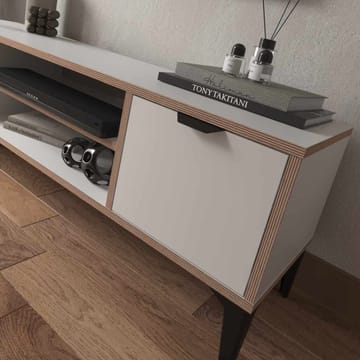 Olyros TV-benk 140 cm med Oppbevaring i Tre med Metallben - Hvit - Møbler - Mediamøbel & tv møbel - TV-benk & mediabenk