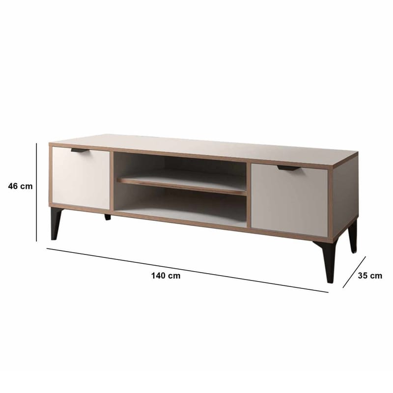 Olyros TV-benk 140 cm med Oppbevaring i Tre med Metallben - Hvit - Møbler - Mediamøbel & tv møbel - TV-benk & mediabenk