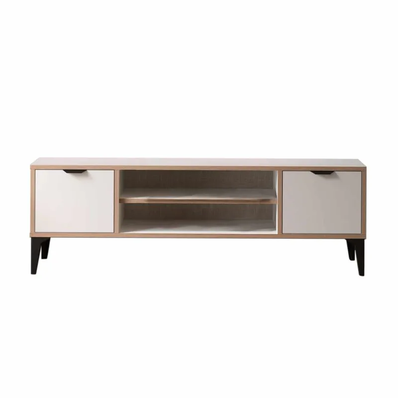 Olyros TV-benk 140 cm med Oppbevaring i Tre med Metallben, Hvit