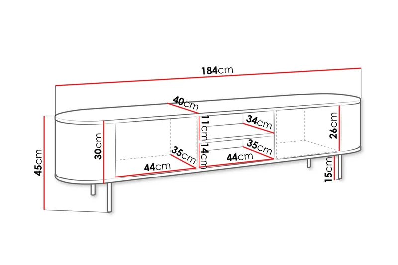 Pantego Tv-Benk 184x40 cm - Hvit - Møbler - Mediamøbel & tv møbel - TV-benk & mediabenk