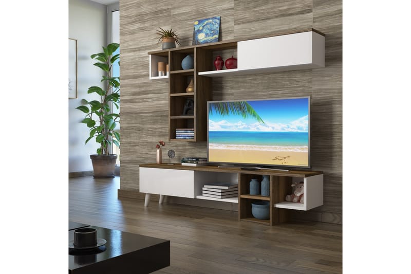 Pega Miyase TV-møbelsett 140 cm - Mørkebrun/Hvit - TV-møbelsett