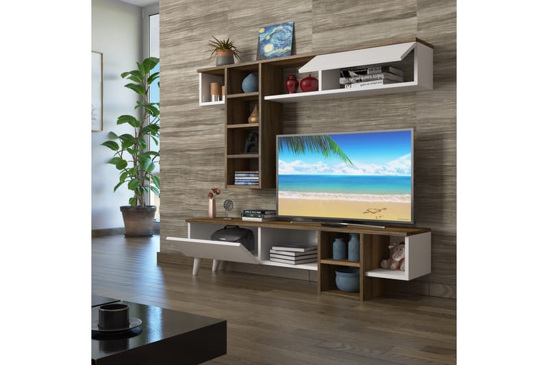 Pega Miyase TV-møbelsett 140 cm - Mørkebrun/Hvit - TV-møbelsett