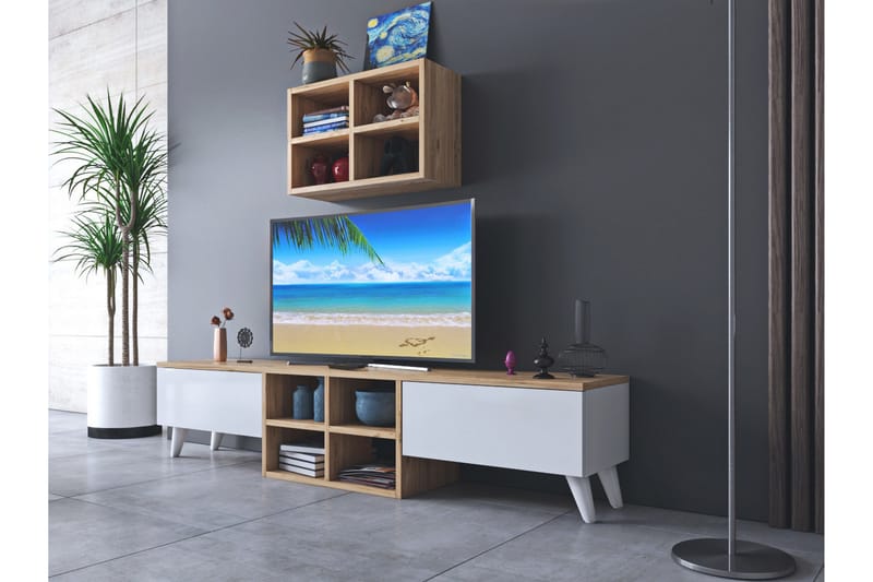 Pega Perez TV-møbelsett 160 cm - Mørkebrun/Hvit - TV-møbelsett