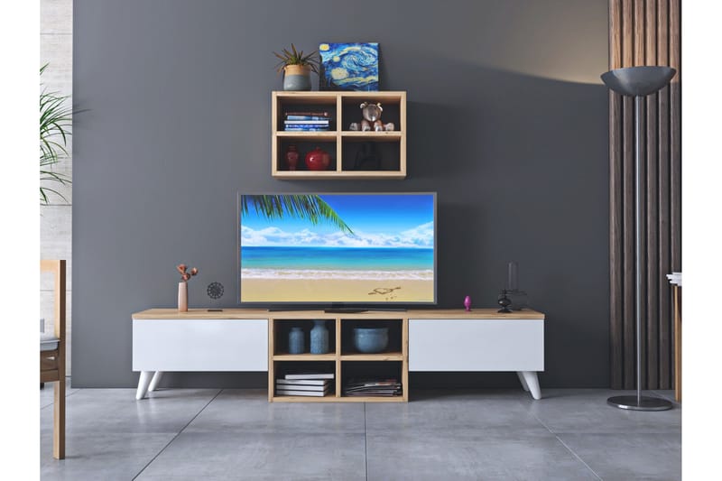 Pega Perez TV-møbelsett 160 cm - Mørkebrun/Hvit - TV-møbelsett