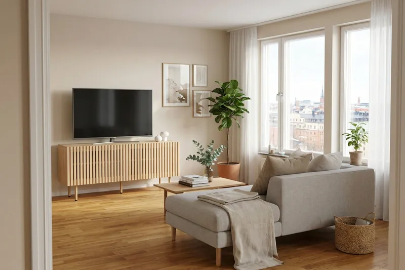 Peyra Ribbet TV-benk 120 cm - Natur - Møbler - Mediamøbel & tv møbel - TV-benk & mediabenk