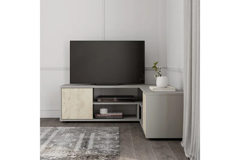 Pienk TV-benk 125 cm - Grå/Travertin - Møbler - Mediamøbel & tv møbel - TV-benk & mediabenk