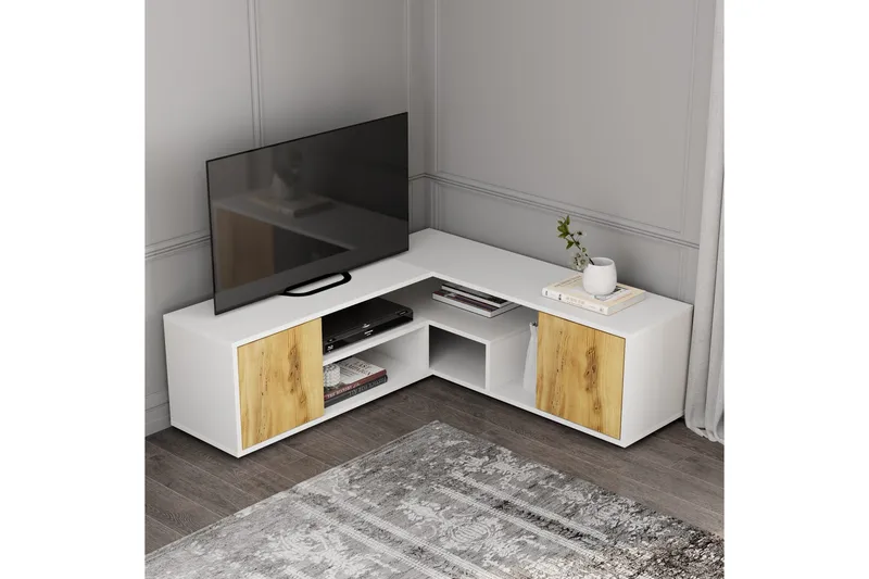 Pienk TV-benk 125 cm - Hvit/Eik - Møbler - Mediamøbel & tv møbel - TV-benk & mediabenk