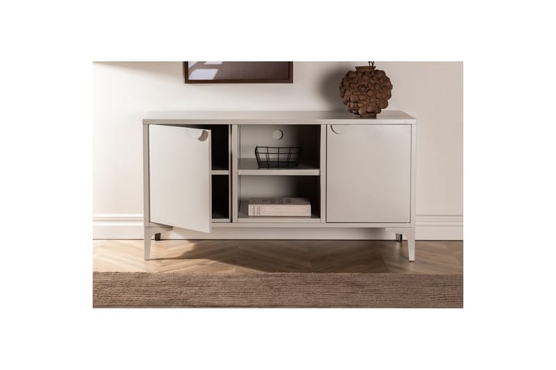 Piring Gulvstående TV-benk 120 cm med Oppbevaring i Metall - Beige - Møbler - Mediamøbel & tv møbel - TV-benk & mediabenk