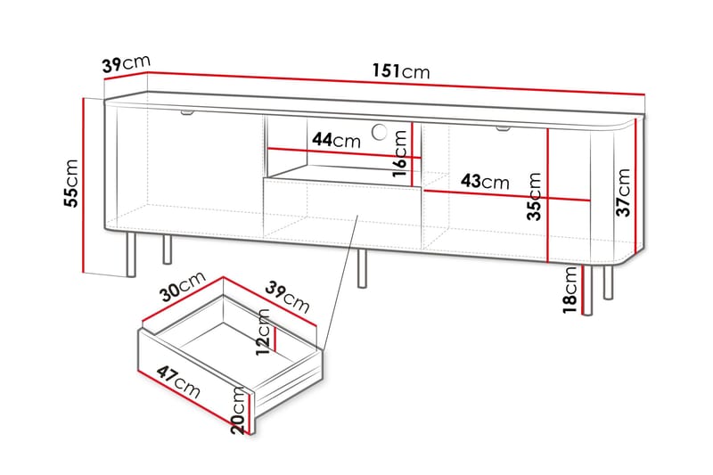 Pollena Tv-Benk 151x39 cm - Brun - Møbler - Mediamøbel & tv møbel - TV-benk & mediabenk