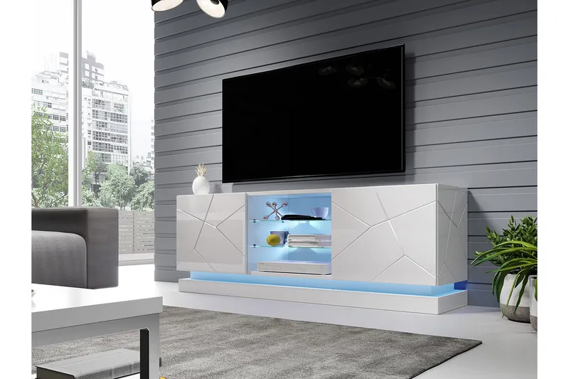 Qiu TV-Benk 40x160 cm LED-belysning - Hvit/Høyglans - Møbler - Mediamøbel & tv møbel - TV-benk & mediabenk