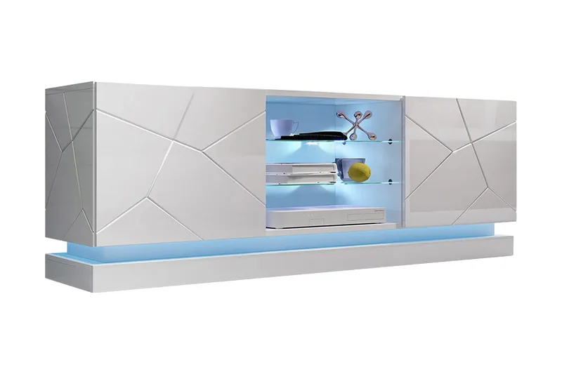 Qiu TV-Benk 40x160 cm LED-belysning, Hvit/Høyglans