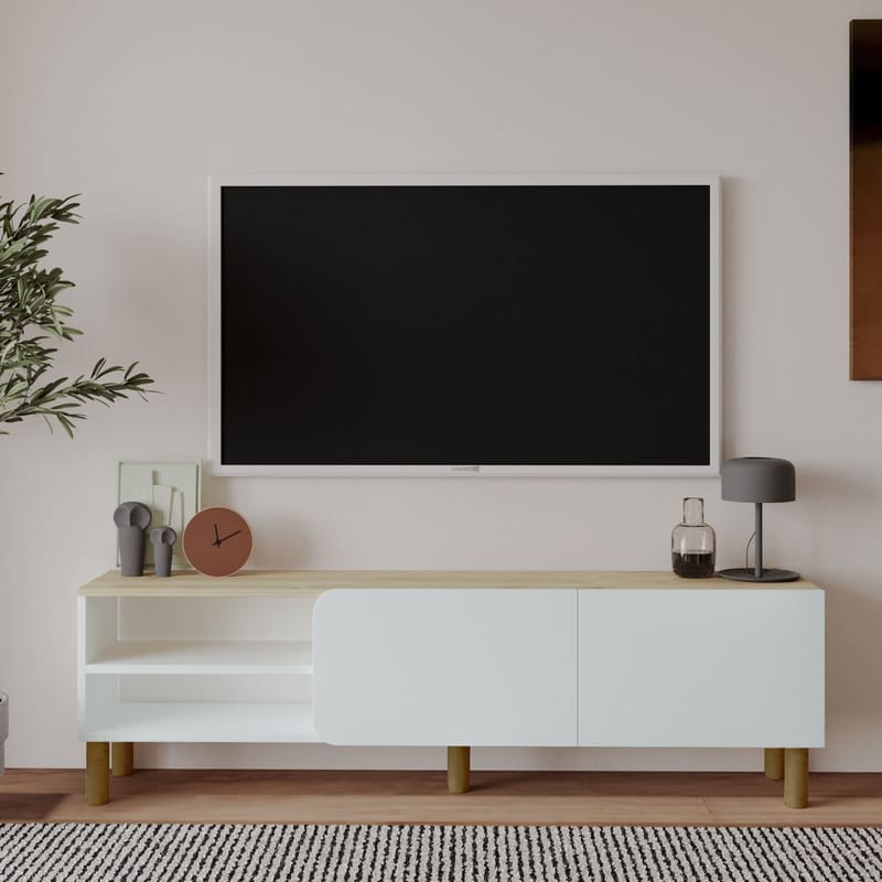 Relento TV-benk 150 cm - hvit, Sapphire-eik - Møbler - Mediamøbel & tv møbel - TV-benk & mediabenk